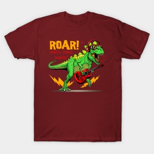 crazy t rex dinosaur rocking guitar T-Shirt